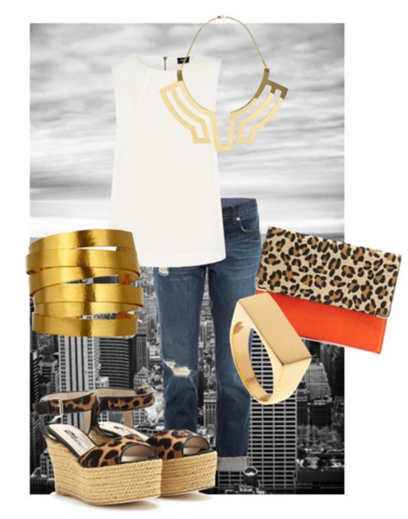 Shopping or out to lunch, an easy chic look. There is so much you can do with a white shirt, accessories can make or break an outfit. Orange leopard and gold make a fabulous statement when done correctly. 